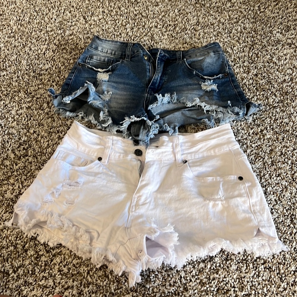 Two pairs of size S shorts: white and Jean